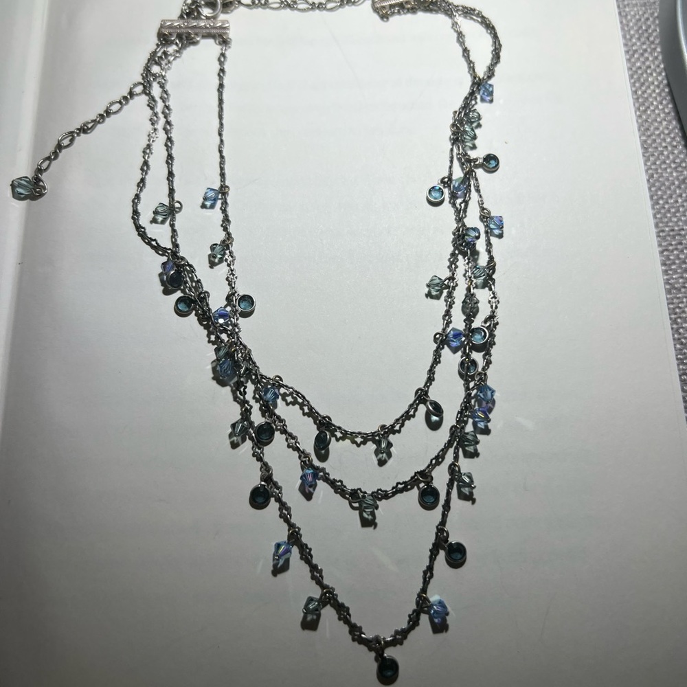 Liz Palacious Silver Tone and Blue Crystals Layered Necklace